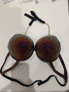 Rhinestone Ombre Push-Up Bikini Top - Black